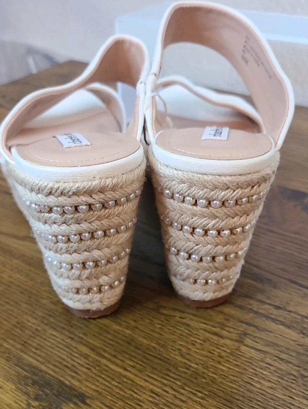 Charles David White Espadrille Slide Wedge Sandals